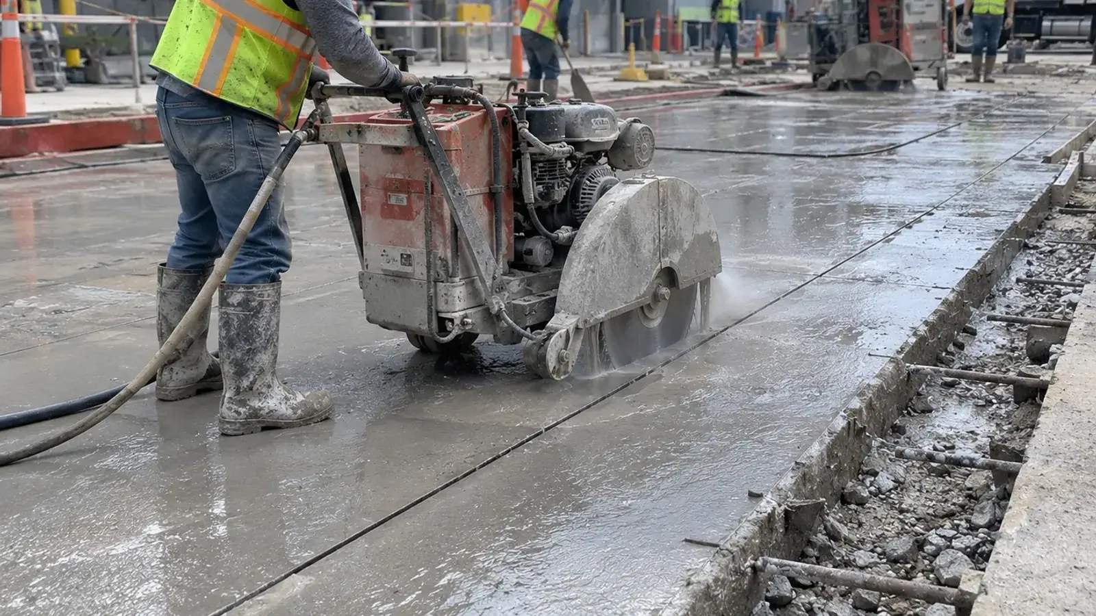 Saw cutting a concrete slab on a Bendigo site